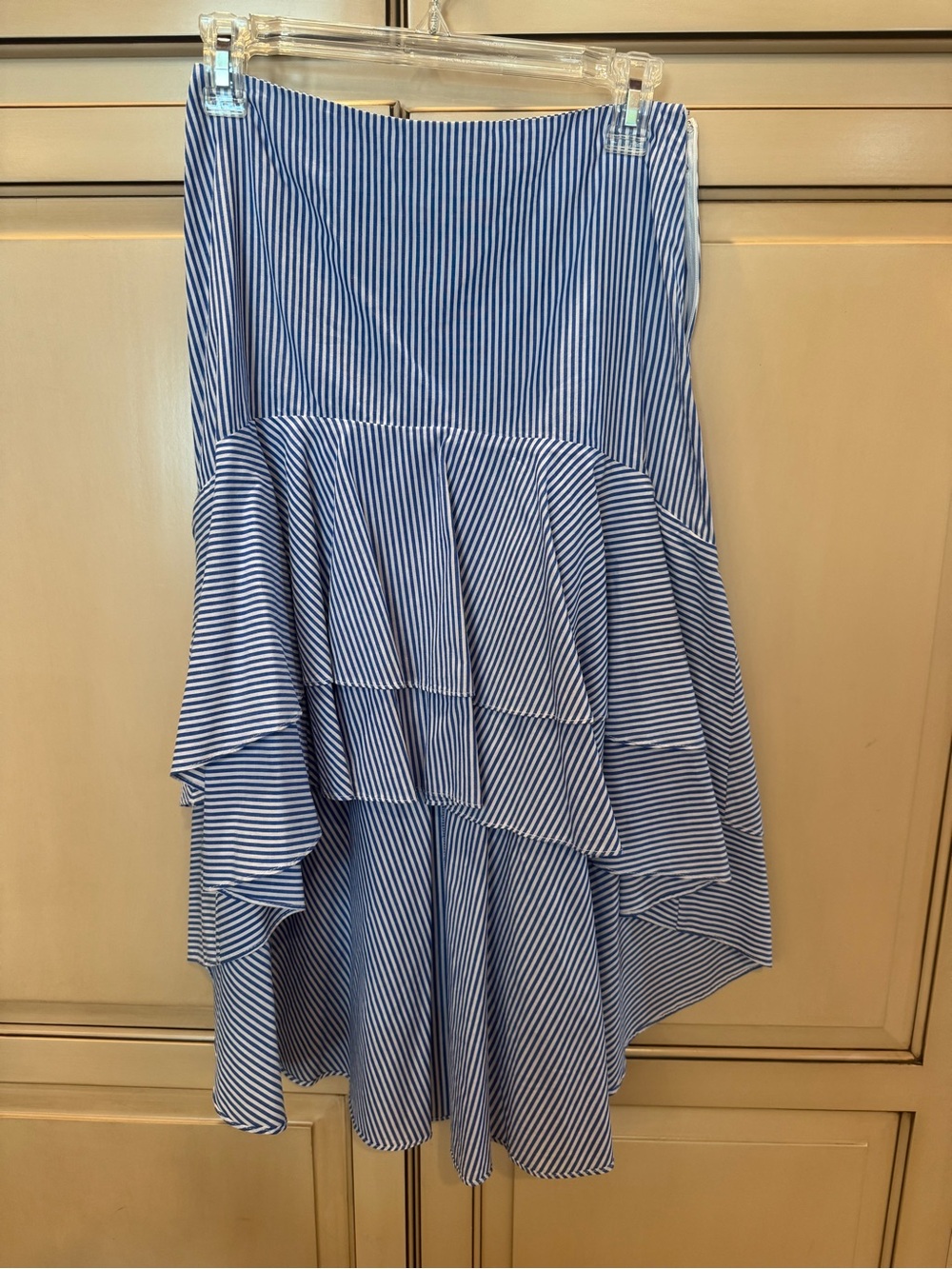Soprano Blue and White Striped High-Low Ruffle Skirt